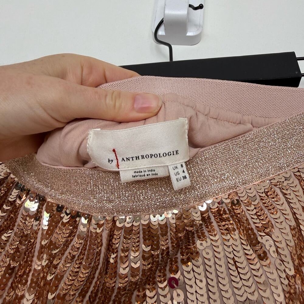 Anthropologie Bea Pink Sequin Pleated Mini Skirt Size 4 - Picture 7 of 9
